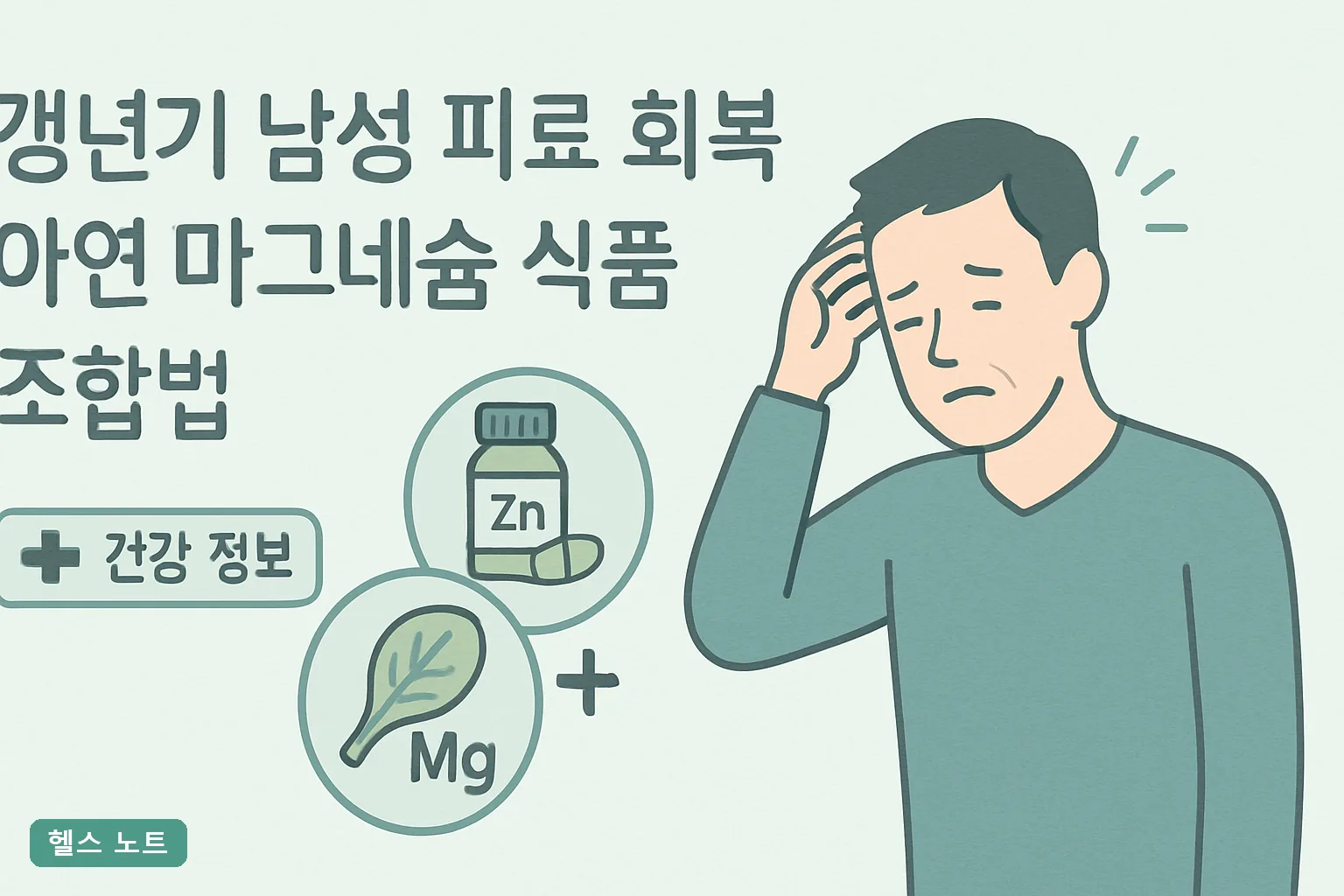 갱년기 남성 피로 회복 아연 마그네슘 식품 조합법 7가지, 2026년 기준 8주 실천표와 하루 섭취량 정리